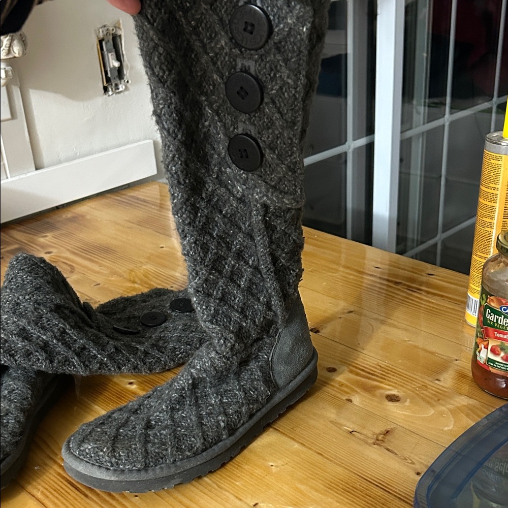 Uggs Cozy Gray Knit Button Boots - Picture 5 of 13
